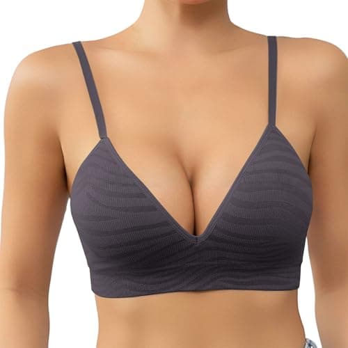 Image of Bralette Full Figure Support Wireless Bra for Seamless Comfort Unlined Deep V Cup Everyday T Shirt Bra (Grey, 85B)