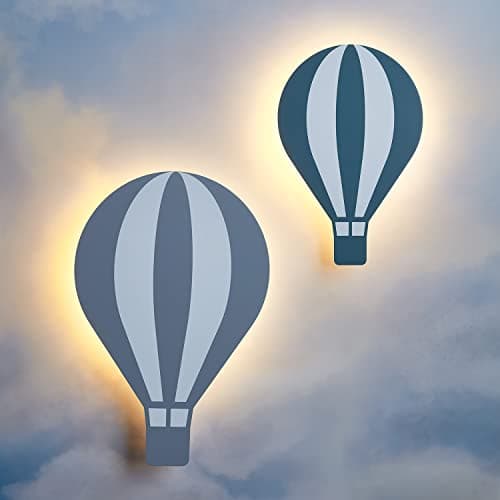 Image of Lights4fun Battery Operated LED Hot Air Balloon Children's Wall Light Kids Bedroom Nursery Decoration with Remote and Timer