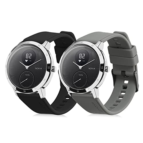 Image of kwmobile Straps for Withings ScanWatch 42mm / Steel HR 40mm / ScanWatch Horizon Straps - 2x Replacement Silicone Watch Bands - Smartwatch or Fitness Tracker - Black/Grey