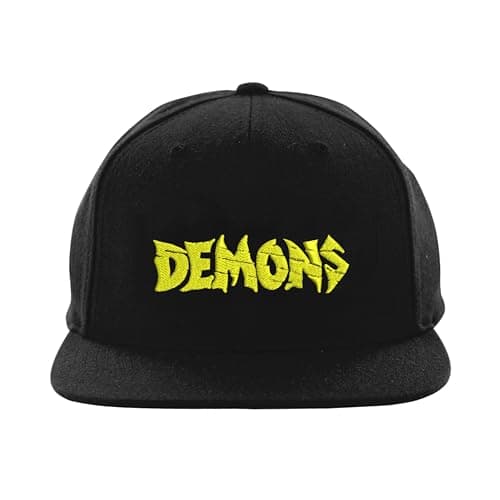 Image of Embroidered Demons Logo Snapback, Cap, Demon Biker, Gothic Tattoo, Demon Devil, Horror, 90's, Nightmares, Halloween, Birthday Gift Cap Black