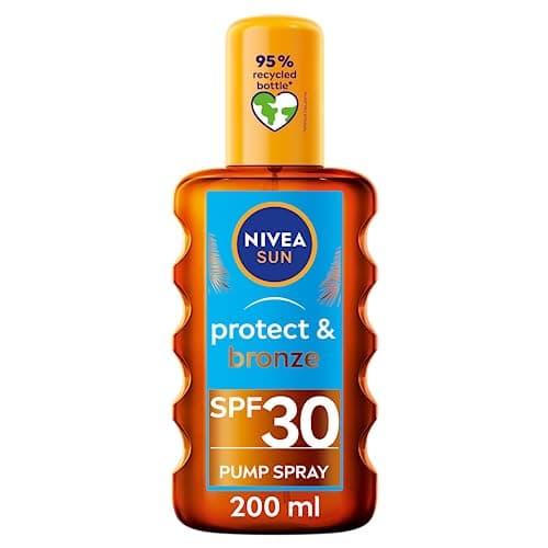 Image of NIVEA SUN Protect & Bronze Oil Sunscreen Spray SPF 30 (200 ml), Sun Spray Provides Immediate UVA/UVB Protection and Stimulates the Skin's Natural Tanning with Pro-Melanin Extract, Water-Resistant