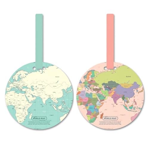 Image of Ethlomoer World Map Luggage Tags, 2PCS Baggage Labels, Travel ID Tags, Suitcase Tag, Prevent Loss of Bags-Suitcases, Handbag Labels, for Backpack, Leather Luggage Tags, Light Green and Pink