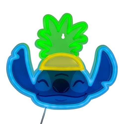 Image of Lilo & Stitch Pineapple LED Neon Wall Light, Officially Licensed Disney Lamp with Power Cord for Home, Bedroom, Living Space, Gift for Movie Fans - Paladone