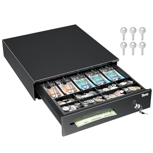 Image of Tera 16" Cash Register Drawer Auto Open 42 x 40.5 x 10.4 cm with 5 Bill 8 Coin Cash Tray 6 Keys Removable Coin Compartment Key-Lock 24V RJ12 Interface Media Slot for POS System Shop Business 4042G