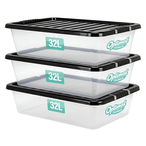 Image of 3 x 32L Underbed Plastic Storage Boxes with Lids Set of 3, Clear Multipurpose Nestable Stackable Storage Box 32L Clear Containers Boxes For Home, Kitchen, Office, Garage, Accessories Uses