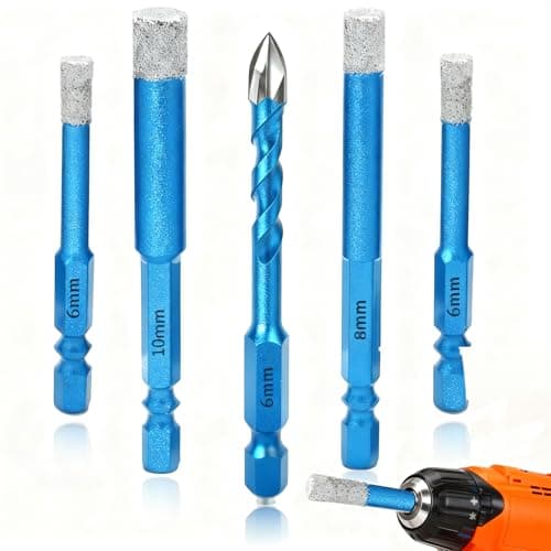 Image of 5 Pcs Porcelain Tile Drill Bits Set, Diamond Drill Bits For Porcelain Tiles, 6mm 8mm 10mm Masonry Drill Bit With 6mm Diamond Hole Saw Kit For Ceramic Granite Marble Glass Concrete