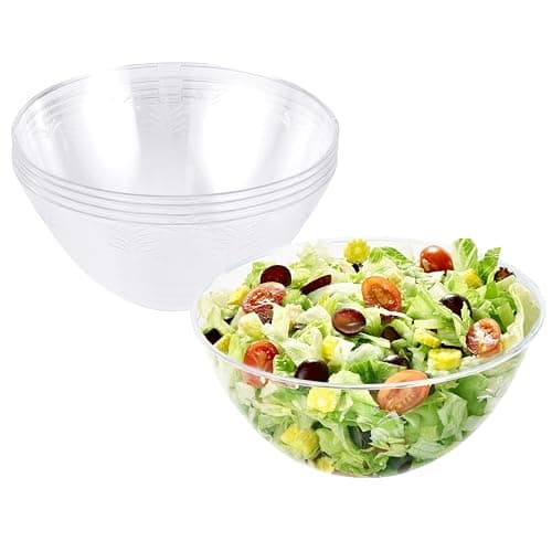 Image of MATANA 5 Large Clear Hard Plastic Serving Bowls, 3000ml - Sturdy & Reusable - Ideal for Salad, Snacks & Crisps - Parties, Picnic, Birthdays, BBQ & More