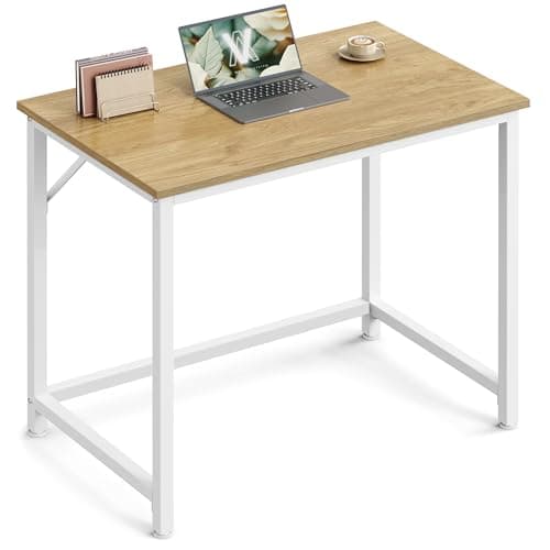 Image of VASAGLE Computer Desk, Office Desk, 80 x 50 x 76 cm, for Study, Bedroom, Living Room, Natural Oak and Pearl White LWD038W70