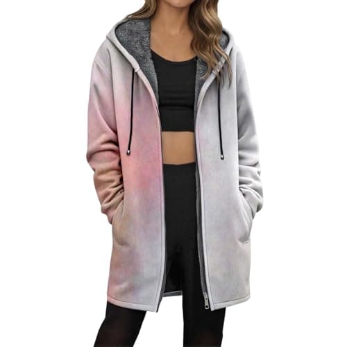 Image of Generisch 2026 Medium Length Fleece Lined Zip Jacket Gradient Print for Winter. Features:, gray, S