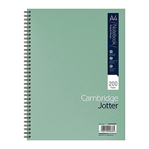 Image of Cambridge Jotter A4 Notebook, Wirebound, 8 mm Lined with Margin, 200 Pages, 80GSM, Single Notepad, Perforated Edges