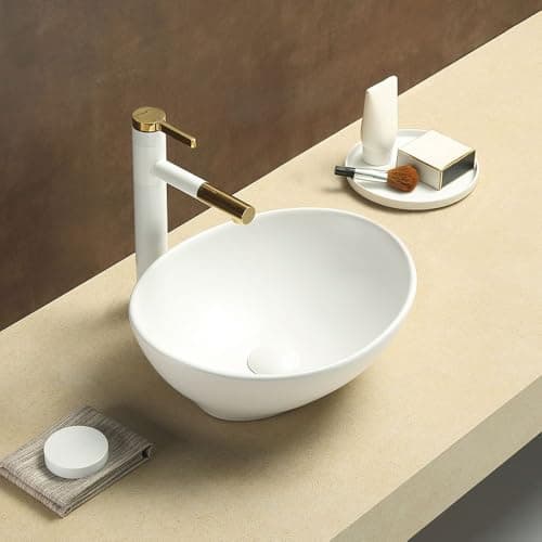 Image of Milano Elements Chalk Oval Countertop Bathroom Basin Sink - 405mm x 330mm