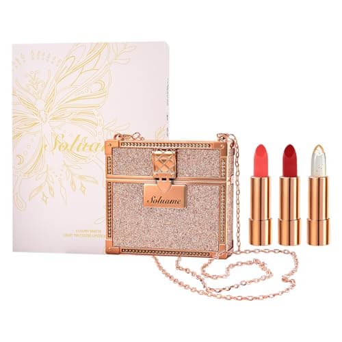 Image of Matte Lipstick Set 3 Colors Lip Stick with Chain Bag Package Velvet Lip stick Gift Box Set Waterproof Non-Stick Cup Long Lasting Retractable Lipstick Set 3.5gx3 Pcs