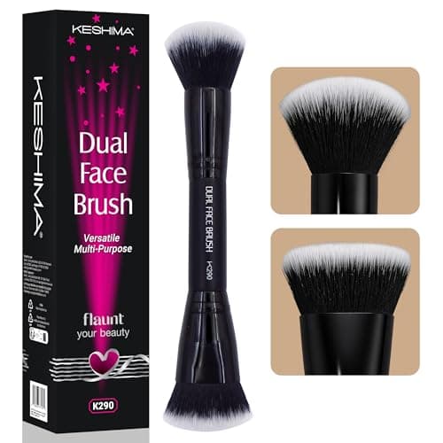 Image of Keshima Dual-Ended Blush, Bronzer & Contour Makeup Brush - Dense Liquid End & Fluffy Powder End, Multi-Purpose Blending and Buffing for an Airbrush Finish, Works with Liquid, Cream & Powder, Black
