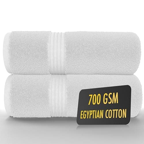 Image of ALSAP White Bath Towels Set Of 2 (130x70cm) – 700 GSM Super Absorbent Egyptian Cotton Bath Sheets – Hotel Quality Quick Dry Bathroom Towels for Home, Spa, Gym, Beach & Swimming Pool
