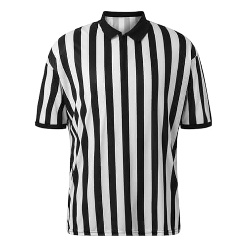 Image of Referee Shirt Men Football Basketball Striped Button Down Shirts Big and Tall Fashion Summer Collared Stylish Oversized Shirt Black