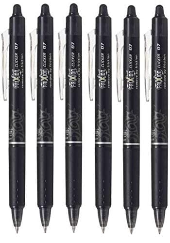 Image of Pilot Black Frixion Clicker Retractable Fine Rollerball Erasable Pens Pen 0.7mm Nib Tip 0.35mm Line BLRT-FR7 (Pack Of 6)