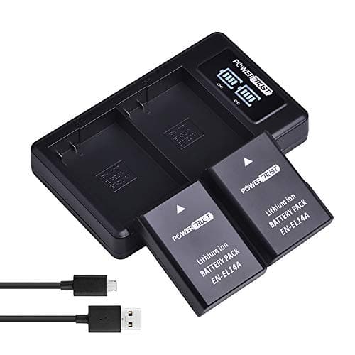 Image of PowerTrust 2x 1500mAh EN-EL14 EN-EL14A Battery and LED Dual Charger for Nikon D5600,D3100, D3200, D3300, D3400, D3500,D5100, D5200, D5300, D5500,Coolpix P7000, P7100, P7700, P7800 DSLR Camera