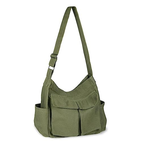 Image of BROADREAM Canvas Messenger Bag, Large Capacity Crossbody Bag with Multiple Pockets - Adjustable Shoulder Bags for Women and Men,Hobo Casual Shoulder Tote Satchel for School Travel Work Shopping Daily