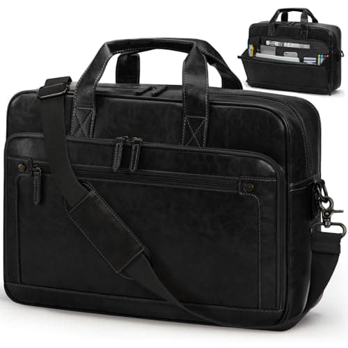 Image of RAINSMORE Messenger Bags for Men Briefcase Waterproof Leather Laptop Bag 16 Inch Vintage Shoulder Satchel Bag for Work Office Business College Black