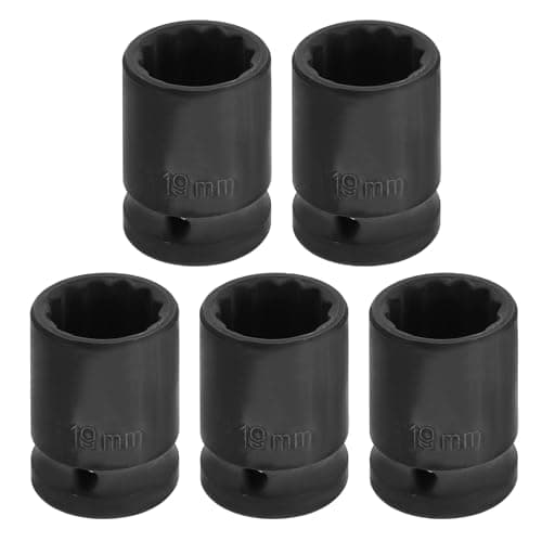 Image of sourcing map 5pcs 1/2" Drive x 19mm Shallow Impact Socket 12-Point Metric CR-V Steel Spindle Nut Impact Flip Sleeve for Home Auto Nuts Bolts Repair