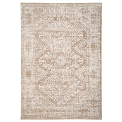 Image of Vintage Warm Neutral Greige Living Room Area Rug Distressed Antique Medallion Grey Beige Stain Resistant Carpet Versatile Border Kitchen Island Hallway Rugs 120cm x 170cm