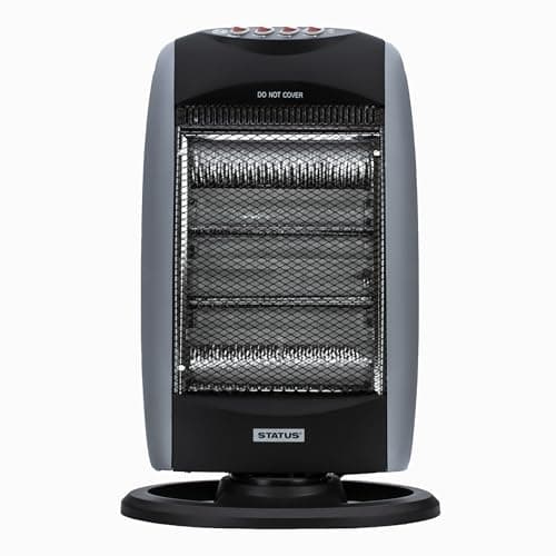 Image of STATUS 1200W Halogen Heater, Three Heat Settings with Oscillation, Tip Over and Overheat Protection, Instant Infrared Indoor Appliance, Black and Grey (HH-1200W1PKB)