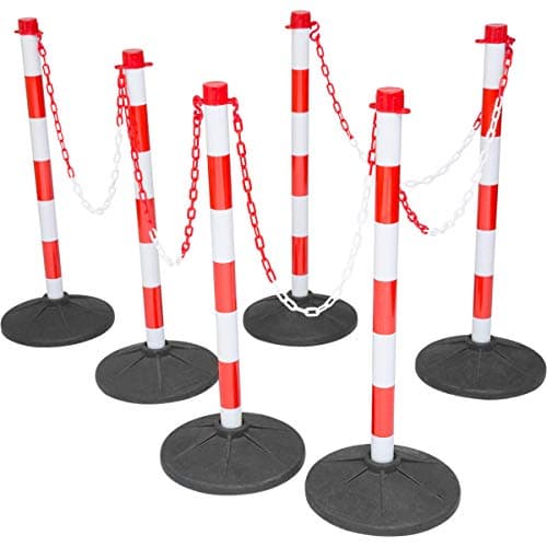 Image of Post and Chain Link Barriers, Red & White Plastic Free Standing Safety Bollards