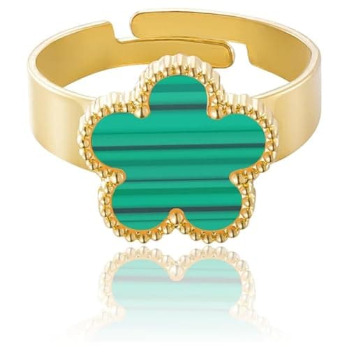 Image of AILYFIRMO Gold Plated Five Leaf Clover Ring for Women, Lucky Flower Jewelry,Lucky rings for women to wear everyday (L)