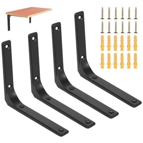 Image of RunXinDa4 Pack Black Heavy Duty Shelf Brackets 150x125mm, Floating Shelf Corner Braces 90 Degree Metal Brackets for Wall Mounted Shelves Cabinets (4pcs-150x125mm(Black))