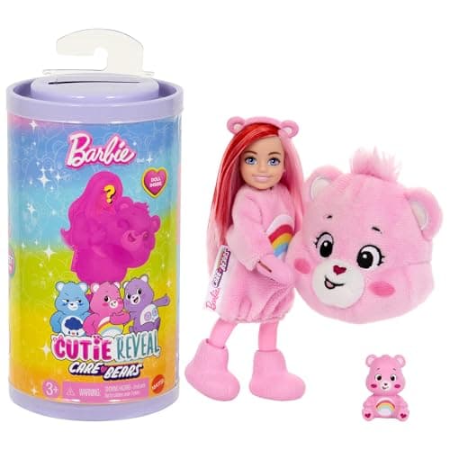 Image of Barbie Cutie Reveal Chelsea Doll & Accessories, Care Bears Series, Small Doll with Plush Costume & 6 Surprises (Styles May Vary), JCN97