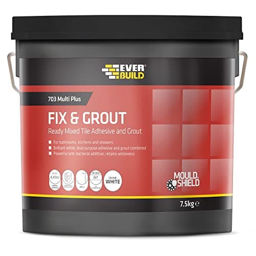 Image of Everbuild 703 Fix And Grout Tile Adhesive – Ready Mixed – Anti-Mould – Water Resistant – High Strength – Brilliant White – 7.5kg