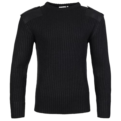 Image of Fort - Crew Neck Combat Jumper - Size XXL, Black - Heavyweight Military-Style Knitted Sweater with Epaulettes, Elbow & Shoulder Patches – 100% Acrylic Workwear Pullover - Smart Jumpers for Men