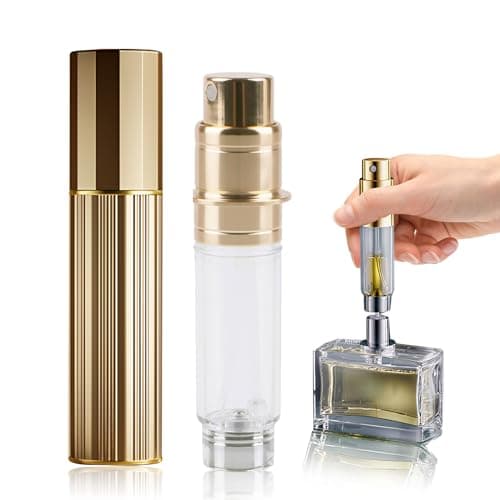 Image of Fychuo Travel Perfume Atomiser Refillable, 5ml Portable Perfume Travel Bottle, Leakproof Mini Atomiser Perfume Spray Bottle for Handbag Elegant Dispenser for Women Men, Golden