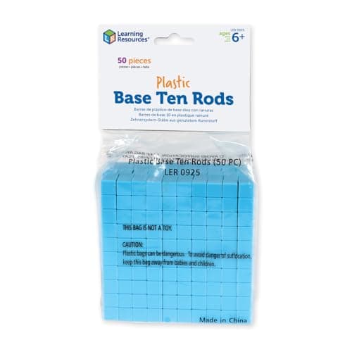 Image of Learning Resources Grooved Plastic Base Ten Rods (Set Of 50),Maths Manipulative for Kids, Place Value, Number Concepts, Maths Resources, Age 6 7 8 Plus