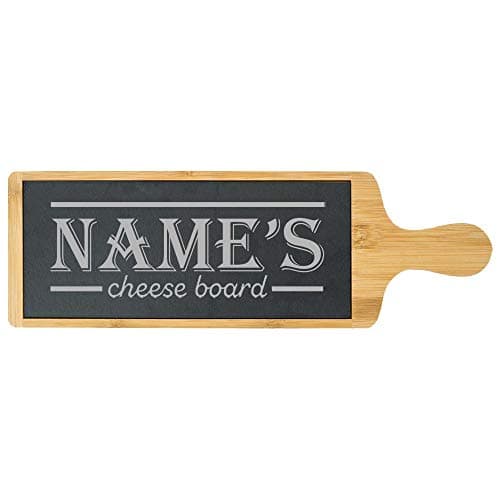 Image of Personalised Engraved Bamboo and Slate Slate Cheeseboard with Name's Cheeseboard with Border Design, Personalise with Any Name, Perfect for Any Cheese Lover for Any Occasion
