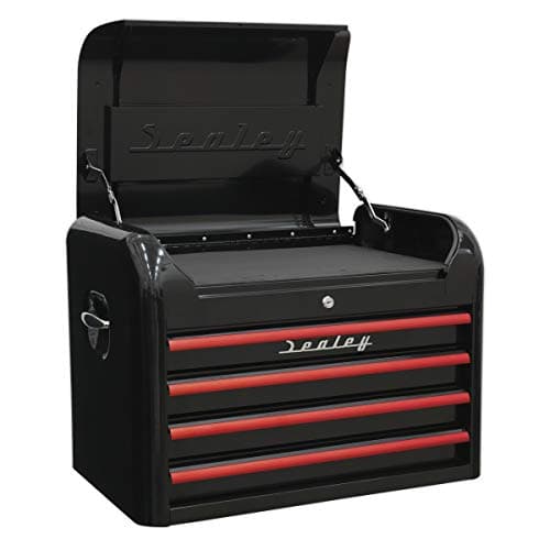 Image of Sealey Ap28104Br Topchest 4 Drawer Retro Style - Black/Red Anodised Drawer Pulls