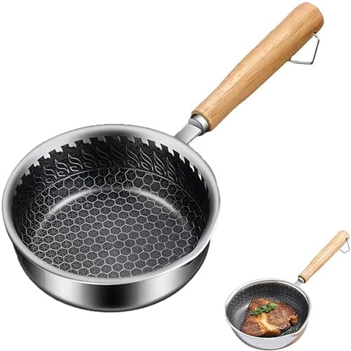 Image of DXPETA Small Non Stick Frying Pan, Mini Frying Pan for One Egg, Quick Breakfast Preparation, Small Stainless Steel Frying Pan with Induction Cooktop Compatibility