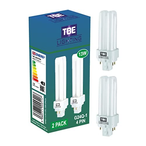 Image of TBE LIGHTING 13w G24Q-1 4-Pin CFL Lamp - Pack of 2 Units - Cool White 4000K, 900 Lumen/Double Turn CFL Compact Fluorescent Light