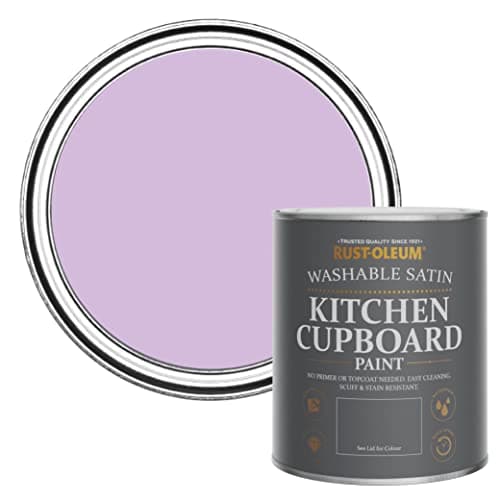 Image of Rust-Oleum Purple Scrubbable Kitchen Cupboard Paint in Satin Finish - Violet Macaroon 750ml