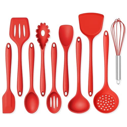 Image of Onader 10 Pieces Cooking Utensils Set Red Silicone Kitchen Utensils Set for Cooking - Non Toxic & Heat Resistant