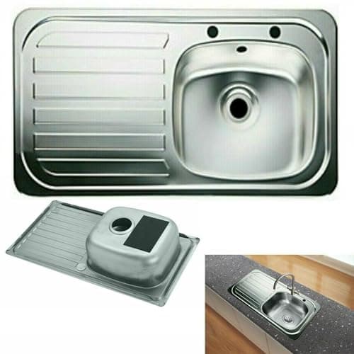 Image of ARA CHOICE Stainless Steel Reversible 1.0 Single Bowl Kitchen Sink Left Hand Drainer Waste Plumbing Kit with Drainer & Inset Wastes Set