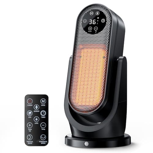 Image of KOMORE Electric Heater, 1500W Portable Heater for Home, 90°Oscillation PTC Fan Heater, 15℃-45℃ ECO Thermostat, 4 Modes, 360° Remote Control, 12H Timer, Child Lock, Human-sensing Sensor