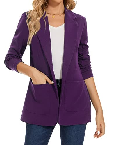 Image of MINTLIMIT Women's Elegant Blazer Suit Notched Lapel and Jetted Pockets Perfect for Special Celebrations (Purple XL)