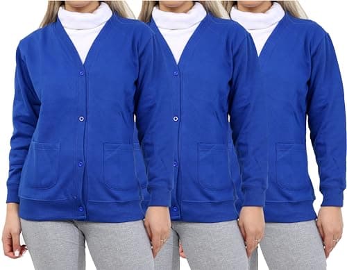Image of GW CLASSY OUTFIT Girls School Cardigan (Pack of 3) Kids Button Cardigan Button Fleece Schoolwear Kids Uniform Sweatshirts UK Size 5-13 Years (7-8 Years, 3X Royal Blue)