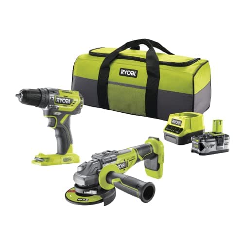 Image of Ryobi RCK182N-140S 18V ONE+ Cordless Compact Brushless Percussion Drill and Angle Grinder Kit (1 x 4.0 Ah)