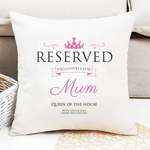 Image of Luxury personalised Reserved for Mum cushion, Reserved for Mum Cushion Cover, Reserved for Mum pillow, personalised gift for Mum, Reads: Queen of the House. Just add your special message!