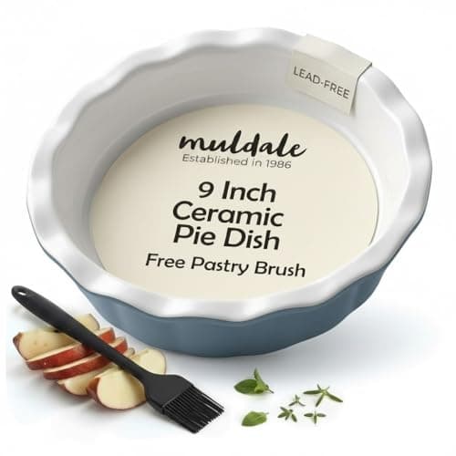 Image of Muldale Ceramic Pie Dish 9 inch - 23cm Crumble Dish for Baking - Crinkle Rim Fruit Pie Dishes for the Oven - Ceramic Bakeware - Grey Blue