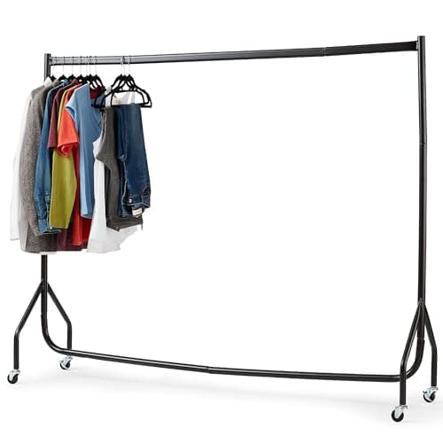 Image of House of Home Heavy Duty Clothes Rail 6ft x 5ft with Wheels 1 Tier Single Rail Wardrobe Replacement Hanging Clothing Rack Storage & Organiser for Shirts, Coats, Jackets, Hat & Shoes - Black