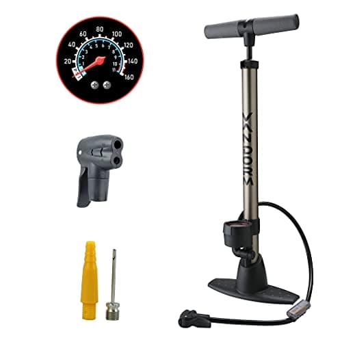 Image of Vandorm Bicycle Pump, Dual Head Schrader and Presta Valve Portable Bike Pump with Pressure Gauge, Soft Kraton Handle, Airbed and Football Adaptors, Sport Balls, Mountain and Road Bike Pump