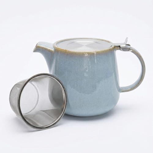 Image of Ceramic Teapot with Infuser | Duck Egg Blue Bergen Ceramic | 1 Litre | Teapot with Strainer | Loose Leaf Tea | Nordic Gift